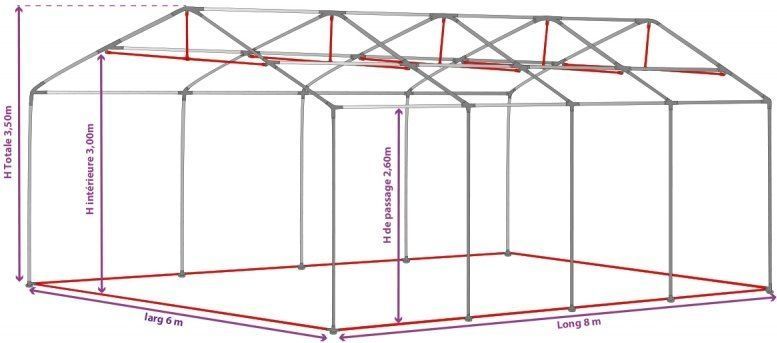 5x24 m tente de stockage, PVC 1400 anti-feu, H. 2,6 m, blanc, sans